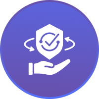 Shield with checkmark above open hand.