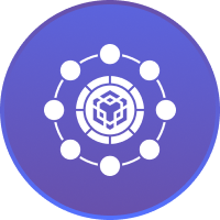 White geometric design on purple circular background.