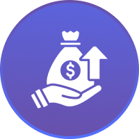 Hand holding money bag with arrow up.