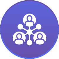 Network icon with connected people symbols.
