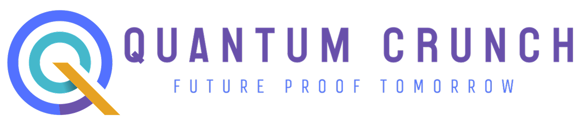 Quantum Crunch logo with futuristic design elements.