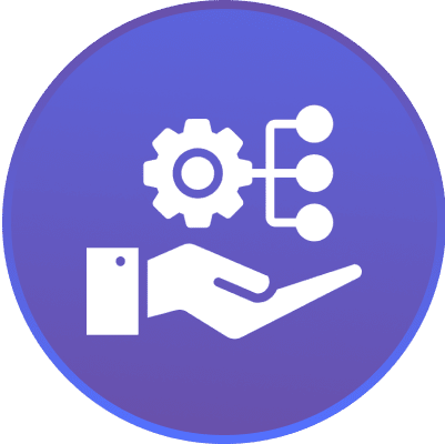 Hand holding gear and network diagram icon.