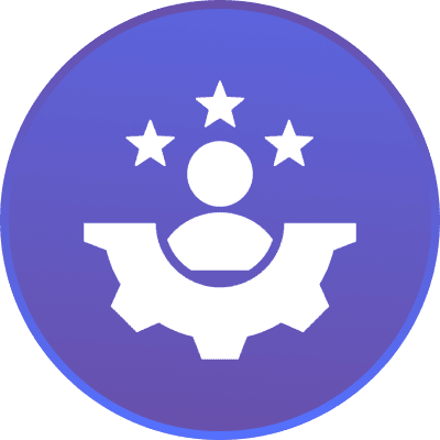 Person with stars and gear icon.